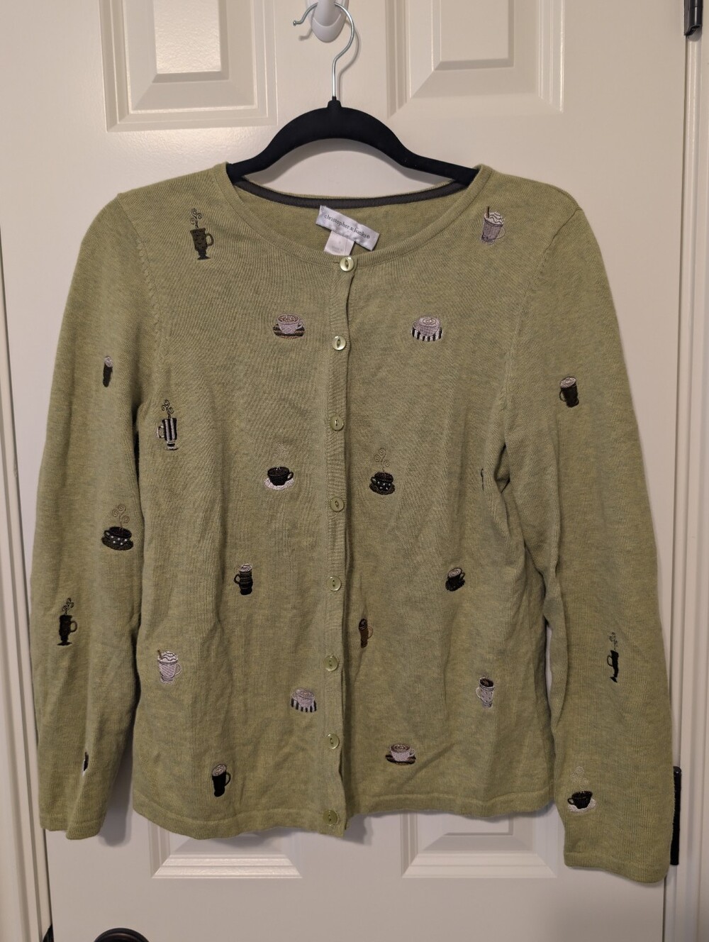 Christopher & Banks Embroidered Coffee Cardigan Green Small Cottagecore